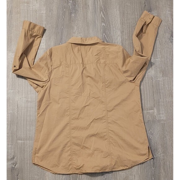 D & Co. Button-Up Camp Shirt Women Size Lar Brown Collared Roll Tab Long Sleeves - Picture 6 of 7